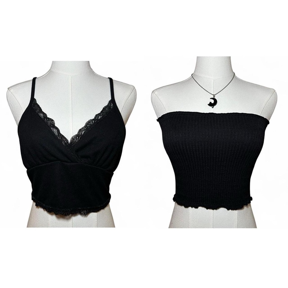 Set of 2 Black Cropped Tops
